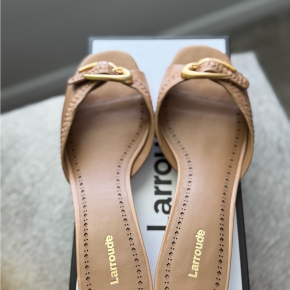 Larroude Tan Sandals with Gold Buckle - Picture 3 of 6